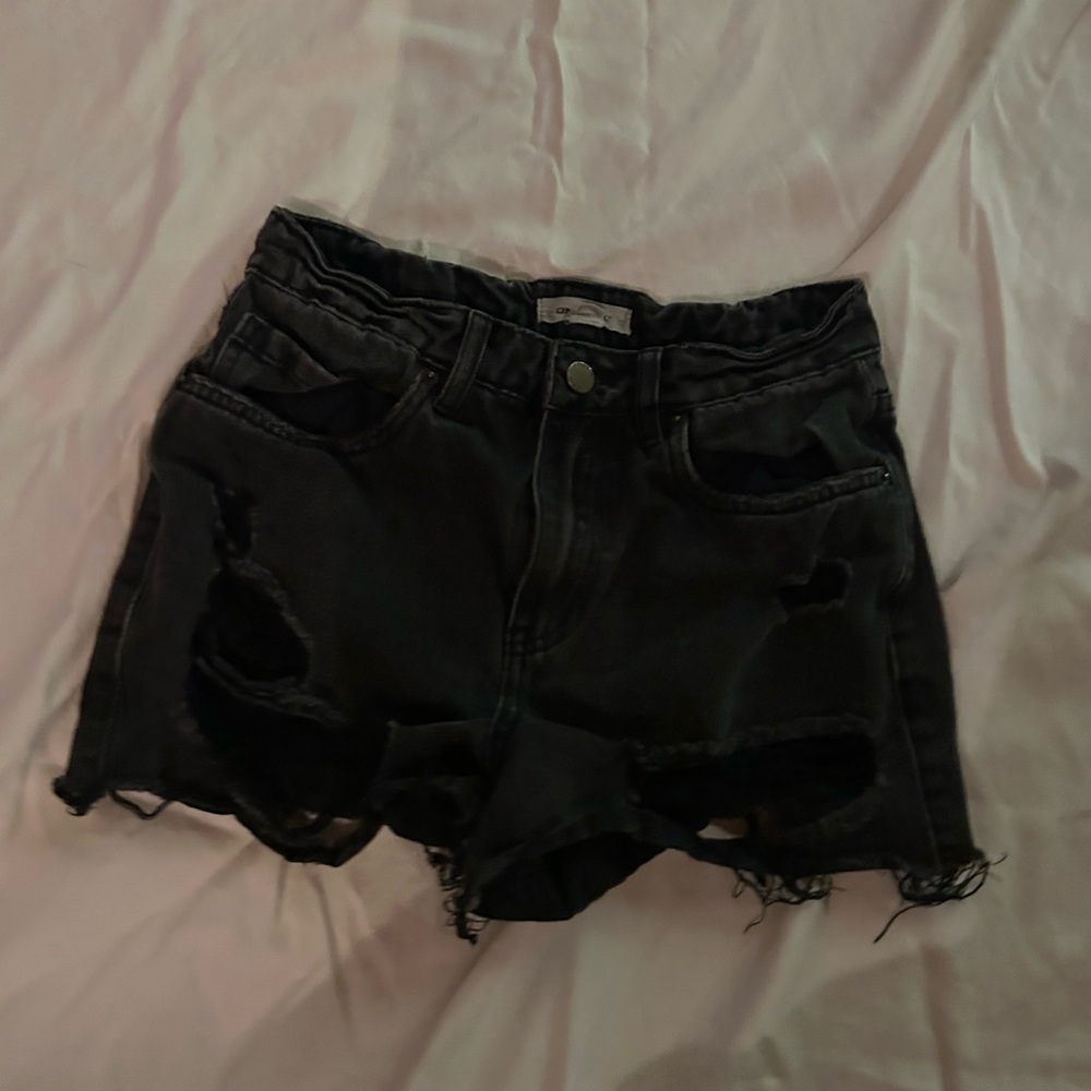 Black Distressed Denim Shorts